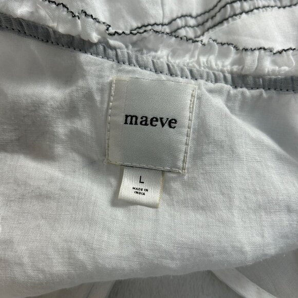 Maeve Womens White Oversized V-Neck Ruffle Trim Blouse Top Large Black Trim - Picture 3 of 10